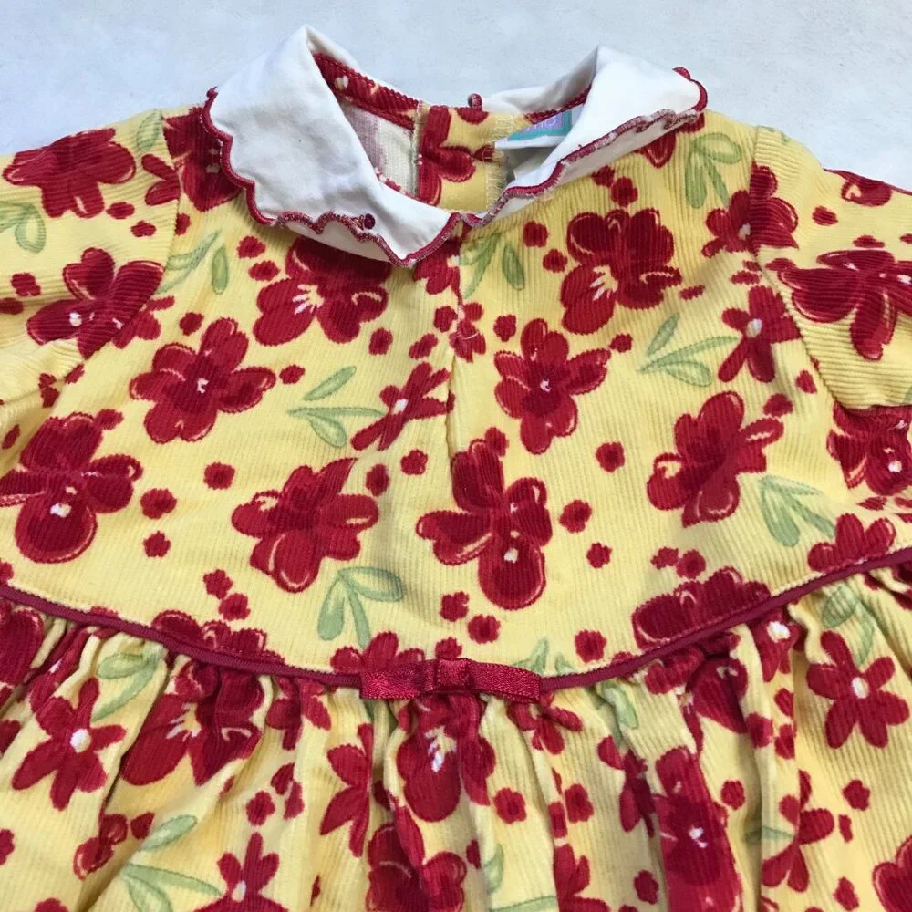 Little Me Floral Corduroy Dress With Peter Pan Collar Baby Girls 18M 100% Cotton